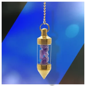 Amethyst crystal brass pendulum. Amethyst crystal brass dowsing pendulum.