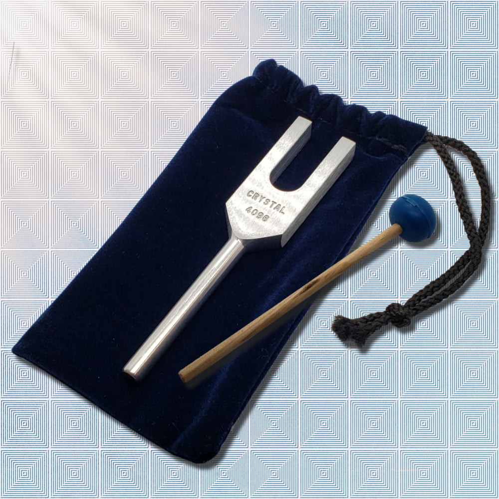 Crystal Tuner Tuning Fork with Rubber Mallet and Pouch.