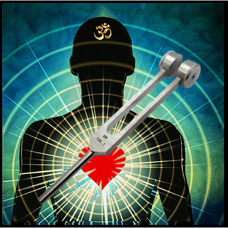OM Tuning Fork with Silhouette and Heart.