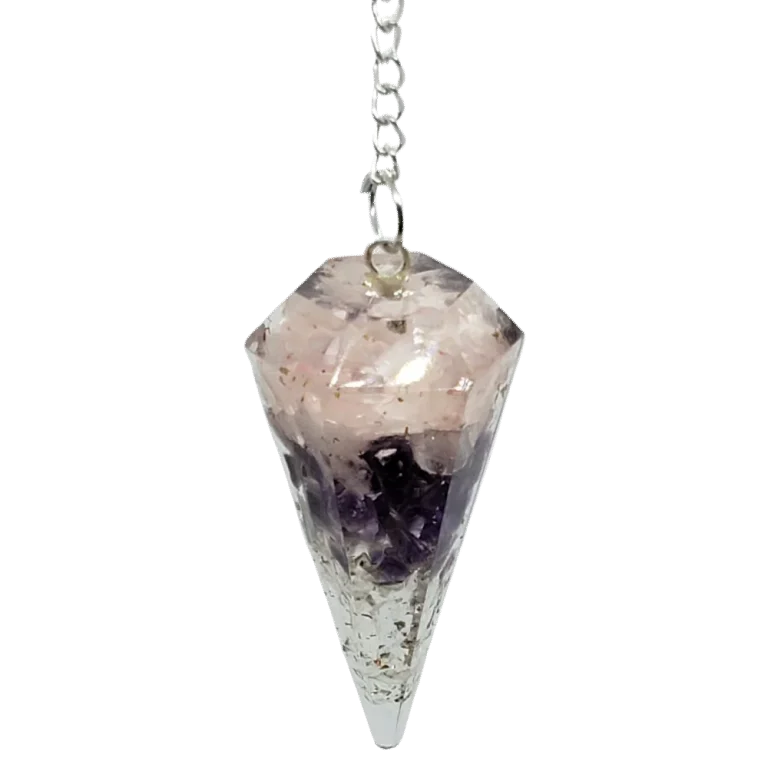 Orgone Rose Quartz Amethyst Crystal Pendulum.