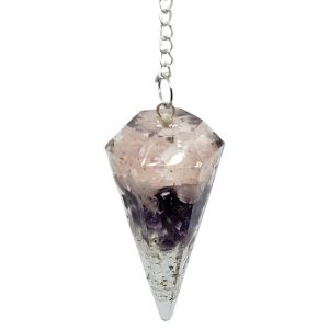 Orgone Rose Quartz, Amethyst, Clear Quartz Crystal Pendulum.