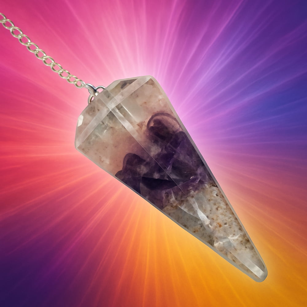 Orgone Rose Quartz-Amethyst-Clear Quartz Crystal Pendulum.