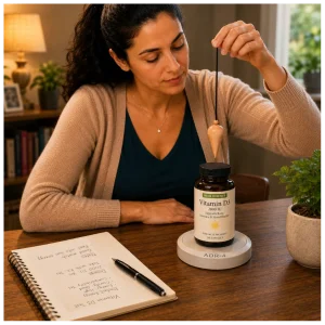 Woman using the ADR-4 Revitalizer plate to vitalize vitamins.