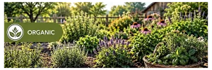 Organic medicinal herb garden grown without synthetic pesticides.