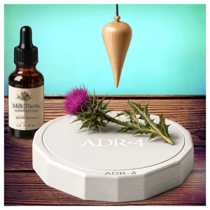 ADR-4 Revitalizer Plate revitalizing Milk Thistle herb and tincture before pendulum testing. ADR-4 Revitalizer Plate revitalizing Milk Thistle herb and tincture before pendulum testing.