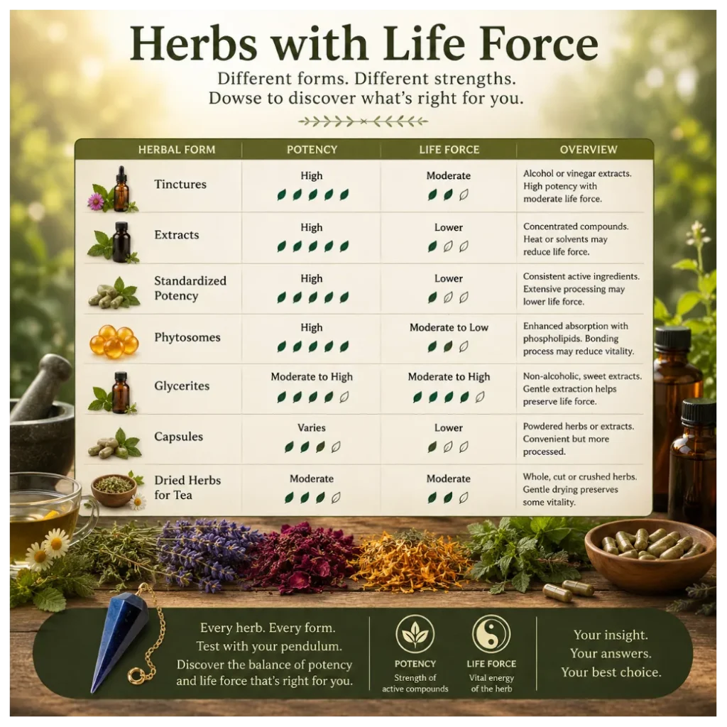 Chart comparing life force of different herb formats.