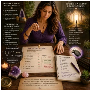 A woman reflecting on dowsing principles.