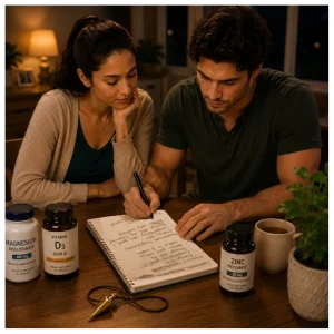 Couple taking notes during their dowsing assignment.
