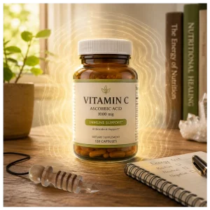 Visualize a bottle of vitamin C radiating good energy.