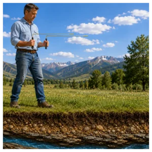 Man is dowsing for water.