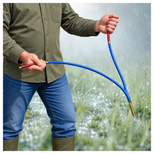 Man is dowsing using a Y-rod.