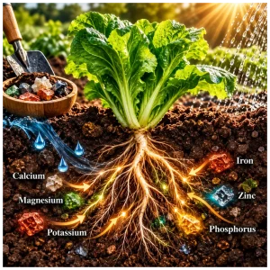 Lettuce getting minerals from the rich soil.