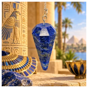 Lapis lazuli pendulum Lapis Lazuli pendulum with Egyptian backdrop.