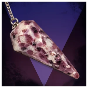 Lepidolite crystal pendulum. Lepidolite crystal dowsing pendulum.