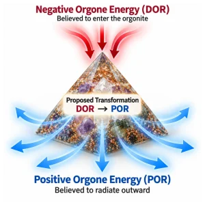 The conventional orgonite model proposes that DOR is transformed into POR and radiated outward. Orgone Energy Flow Infographic.
