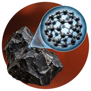 Illustration of a C60 fullerene associated with shungite Illustration of a C60 fullerene associated with shungite