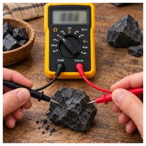 Testing the electrical conductivity of shungite. Testing the electrical conductivity of shungite.