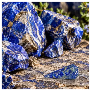 Lapis lazuli rock formation with Lapis lazuli pendulum. Lapis lazuli rock formation with Lapis crystal Pendulum.