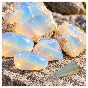 Opalite gemstone with opalite pendulum. Opalite stones with Opalite pendulum.
